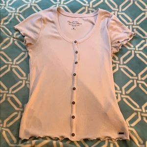 White lettuce trim button down fitted short sleeve